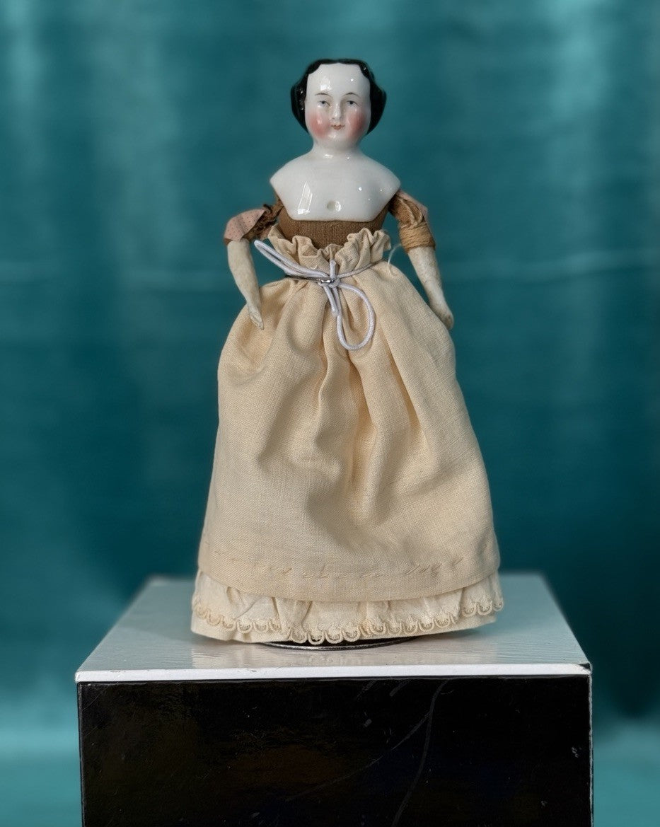 Antique German 5.5” Bisque Cloth Miniature Dollhouse China Doll