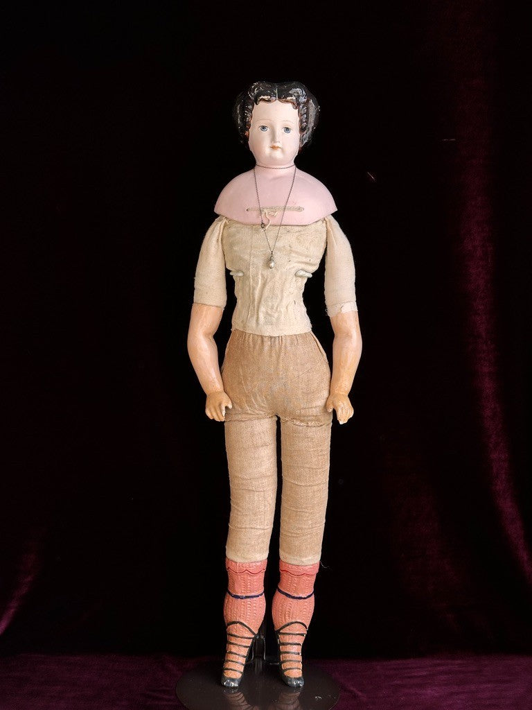Antique German 26” Dressel Marked Holz-Masse Papier Mache Head Cloth Body Doll