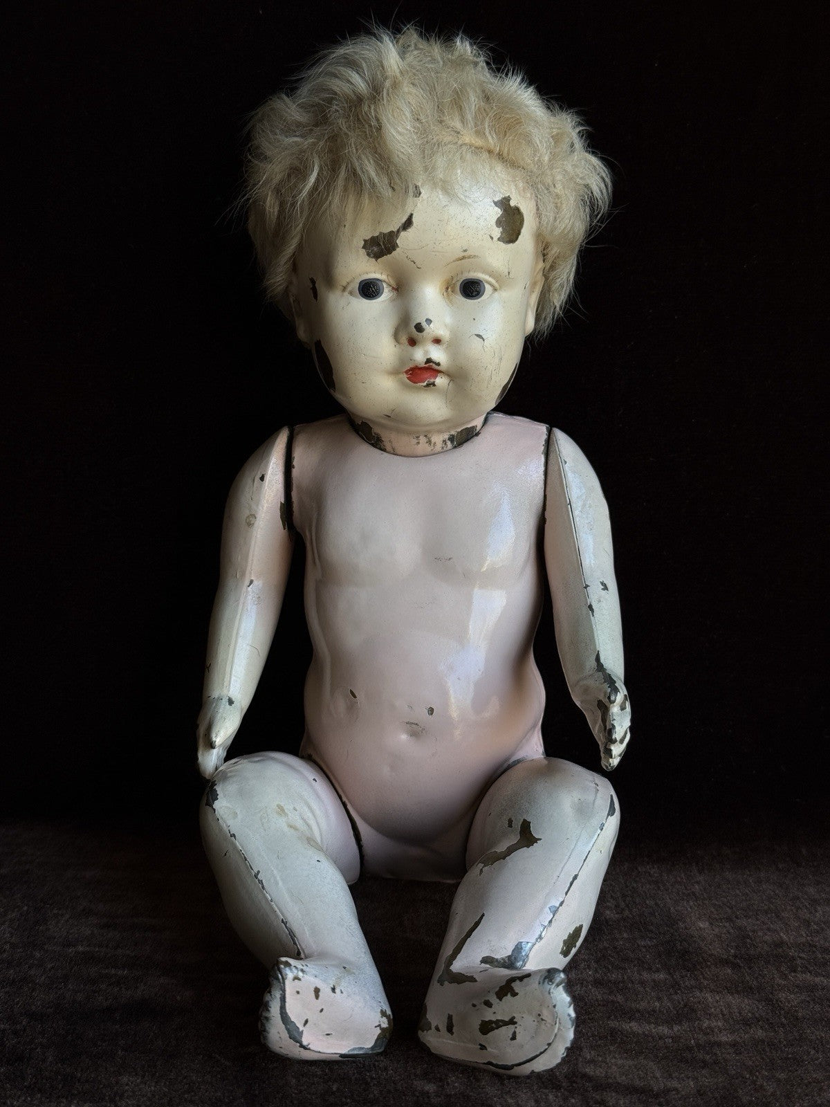 Antique American 12.5” Metal Tin Baby Doll