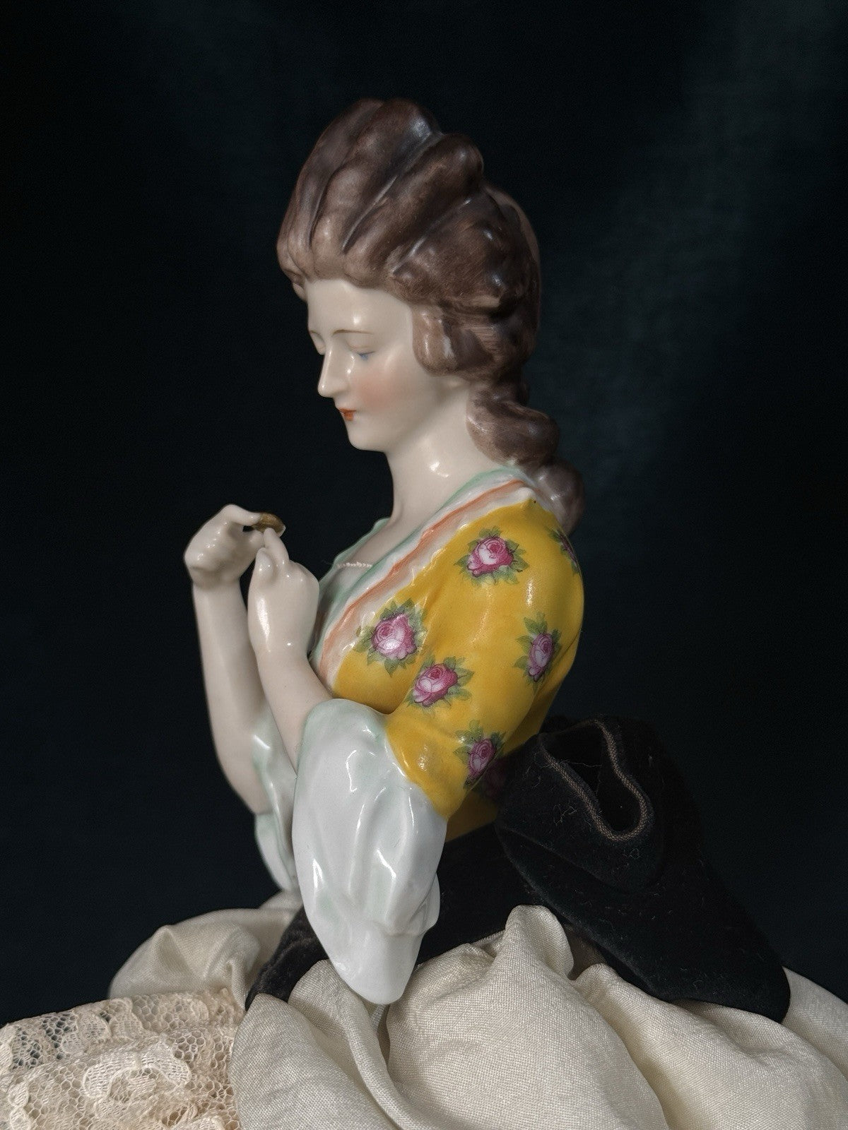 Large Antique German Porcelain William Goebel 12” Half Doll Pin Cushion