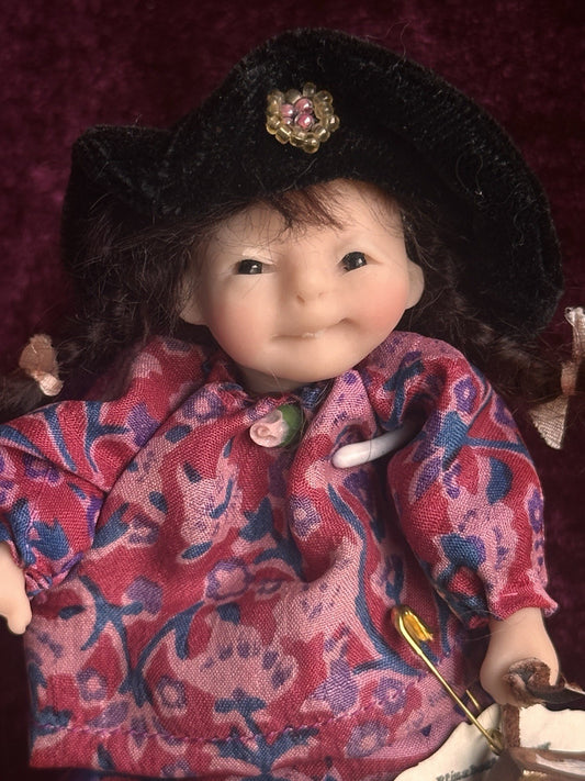 OOAK Miniature Handmade Elizabeth Cooper 6” Polymer Clay Cloth Girl Doll