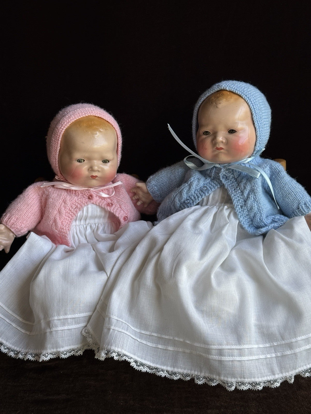 2 Rare Antique American Character Teenie Weenie Composition Cloth Baby Dolls