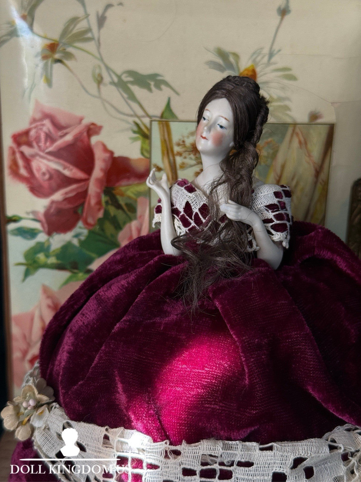 Antique German Porcelain William Goebel (?) 9” Half Doll Pin Cushion