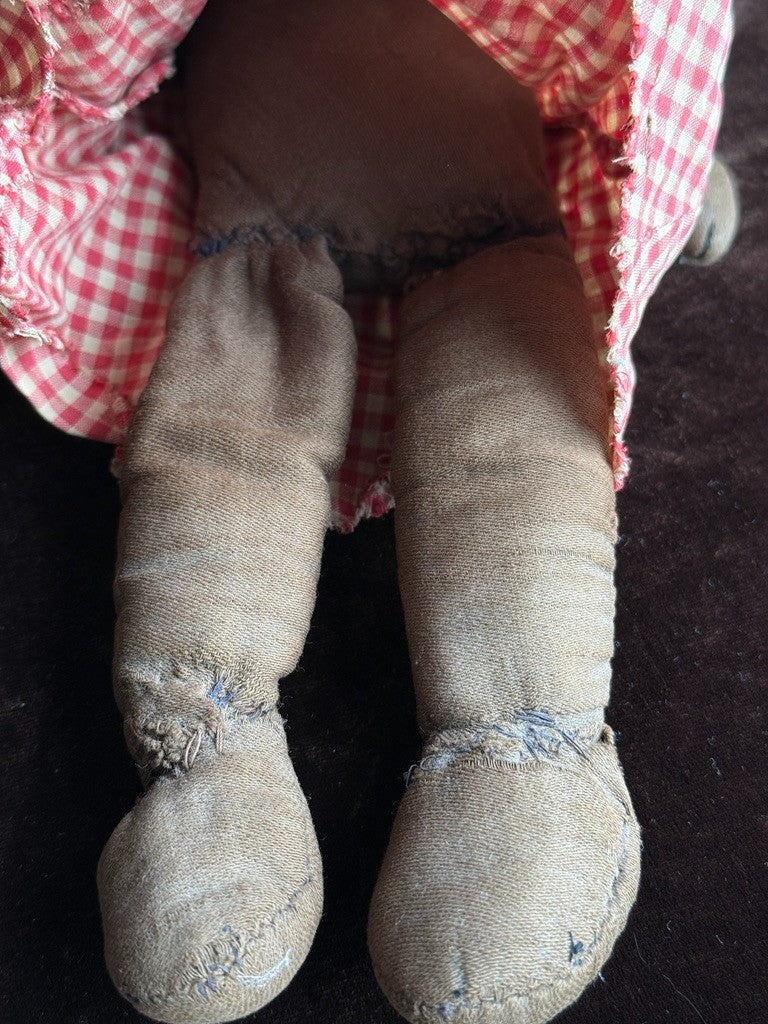 Antique/Vintage African American 12" Primitive Folk Art Cloth Rug Portrait Doll