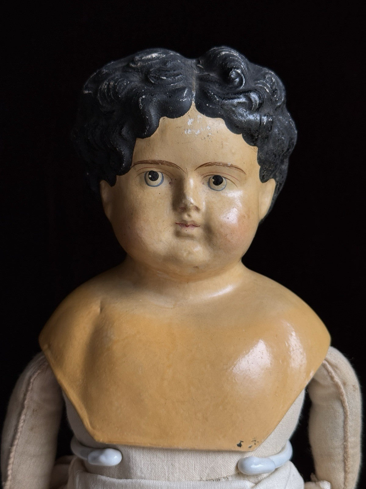 Antique German 20.5” Papier Mache Shoulder Head Cloth Body Doll