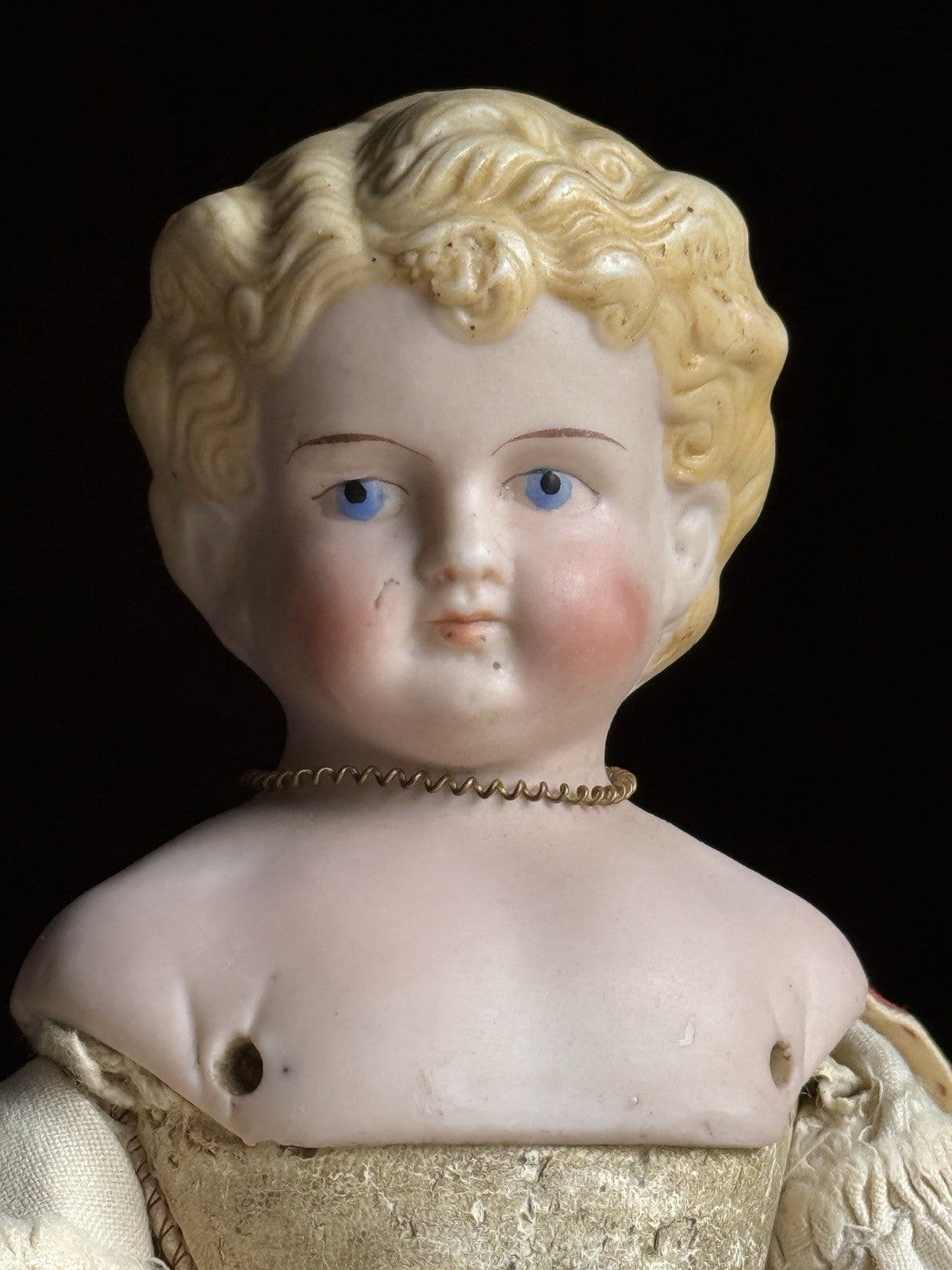 Antique German 10.5” Parian Bisque Head China Doll