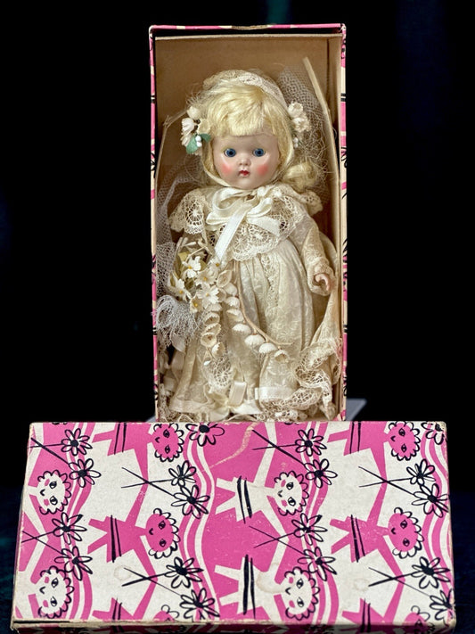Vintage 1950’s Vogue Hard Plastic SLW Strung Ginny Doll Original Bride Outfit