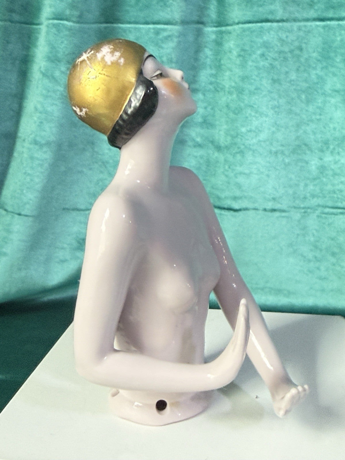 Gold Hair Antique German Art Deco Flapper Pin Cushion Half 4 3/4” Doll Arms Away
