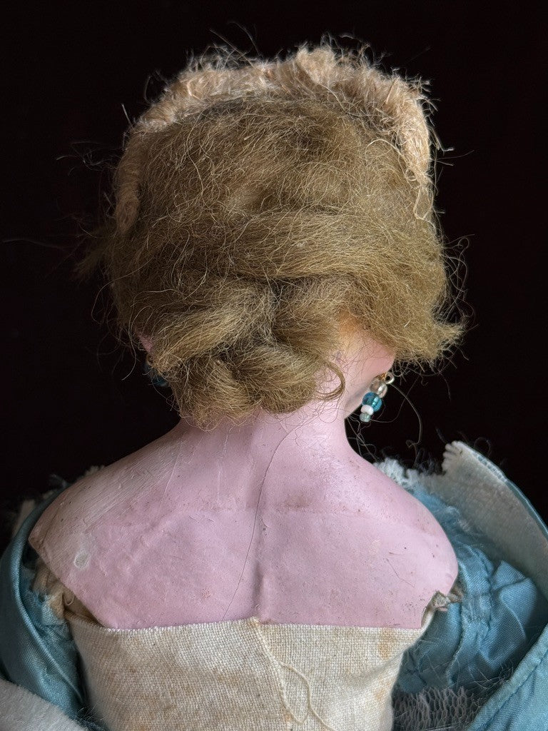 Antique German 16” Wax over Papier Mache Shoulder Head Cloth Body Fashion Doll