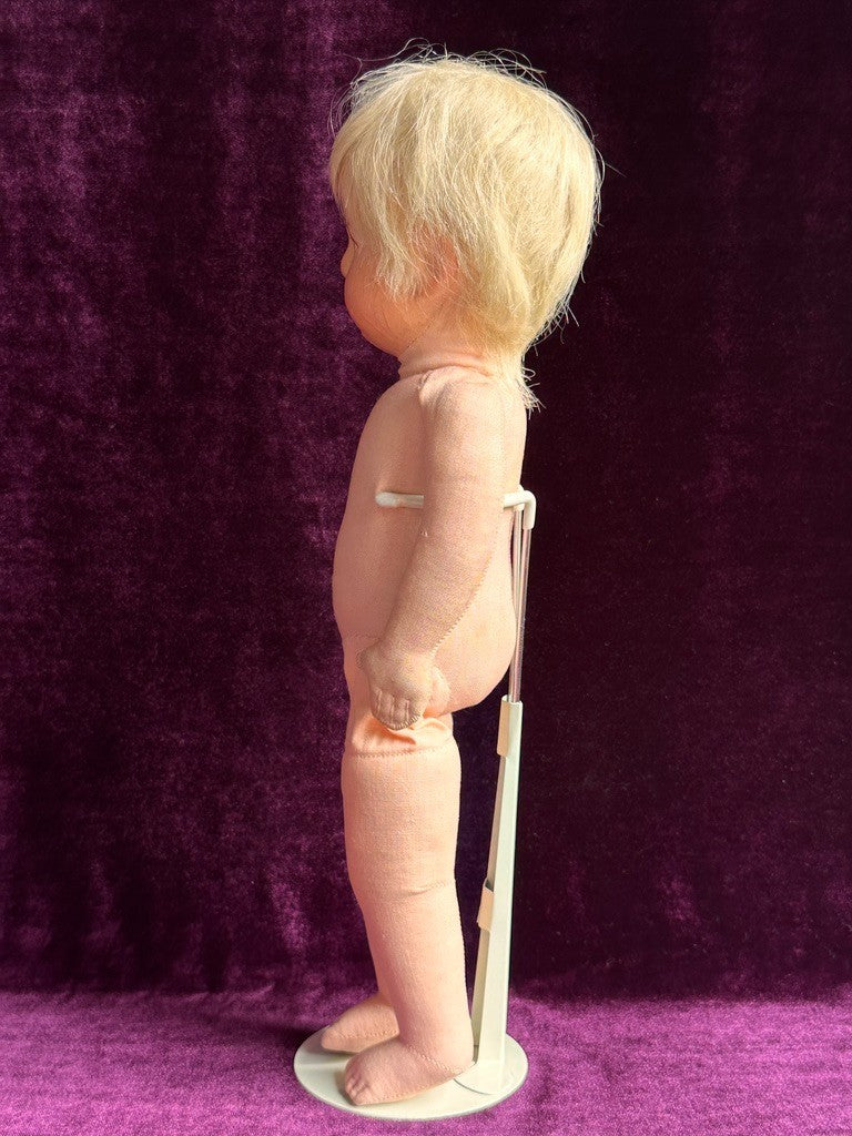 Antique German 14.” Early Kathe Kruse Hampelchen Cloth Doll Human Hair Wig