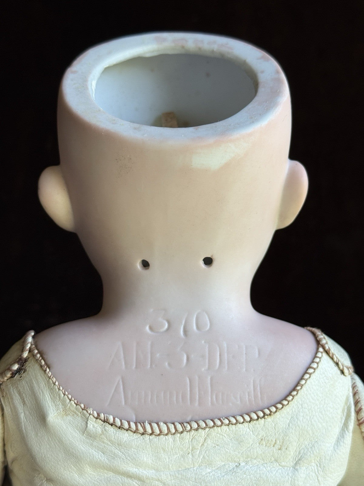 Antique German 23” Armand Marseille 370 Bisque Shoulder Head Leather Body Doll