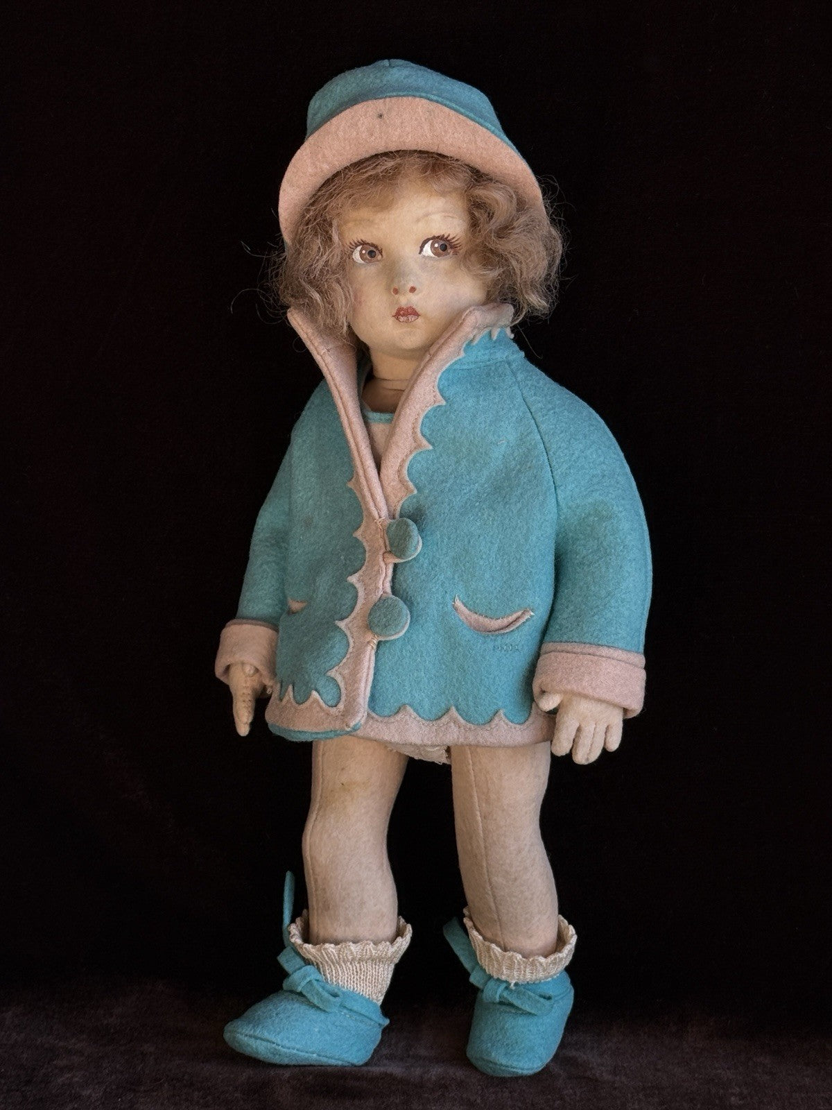 Vintage Italian 12” Lenci 111 Felt Cloth Character Doll
