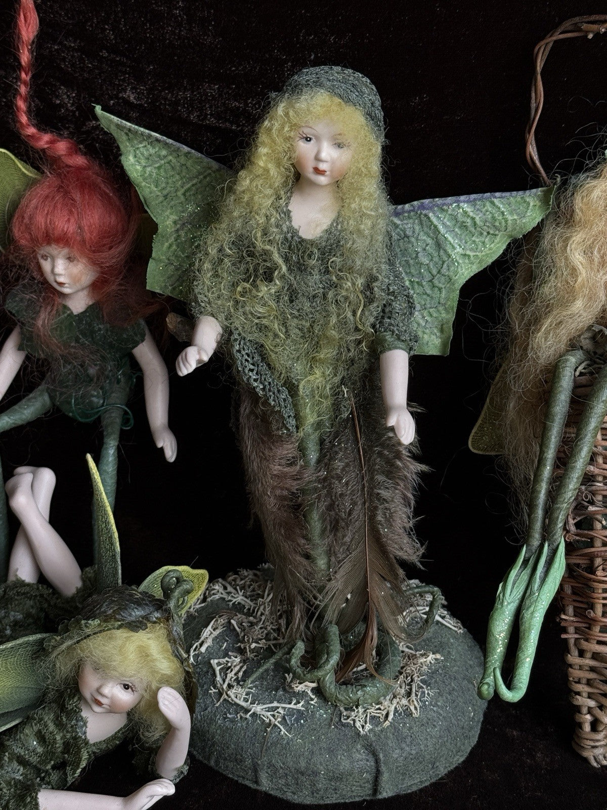 Lot of 4 Vintage Hinch Originals Porcelain Mixed Media Fairy Pixie Dolls