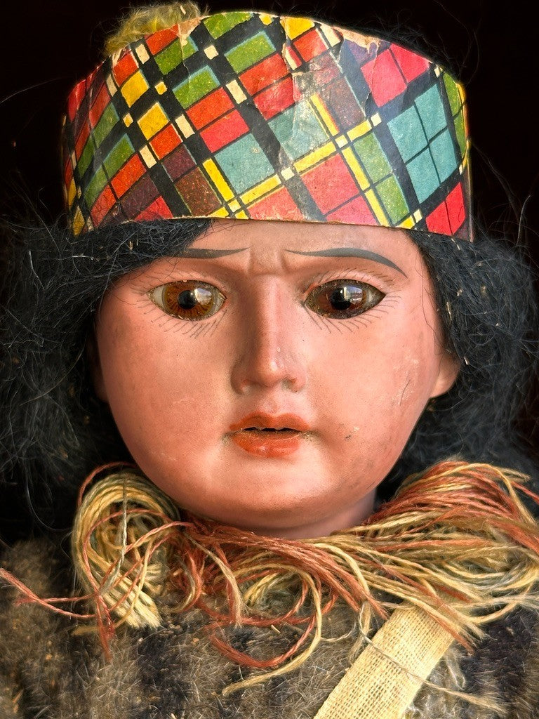 Antique German 13” Armand Marseille Native American Indian Bisque Head Doll