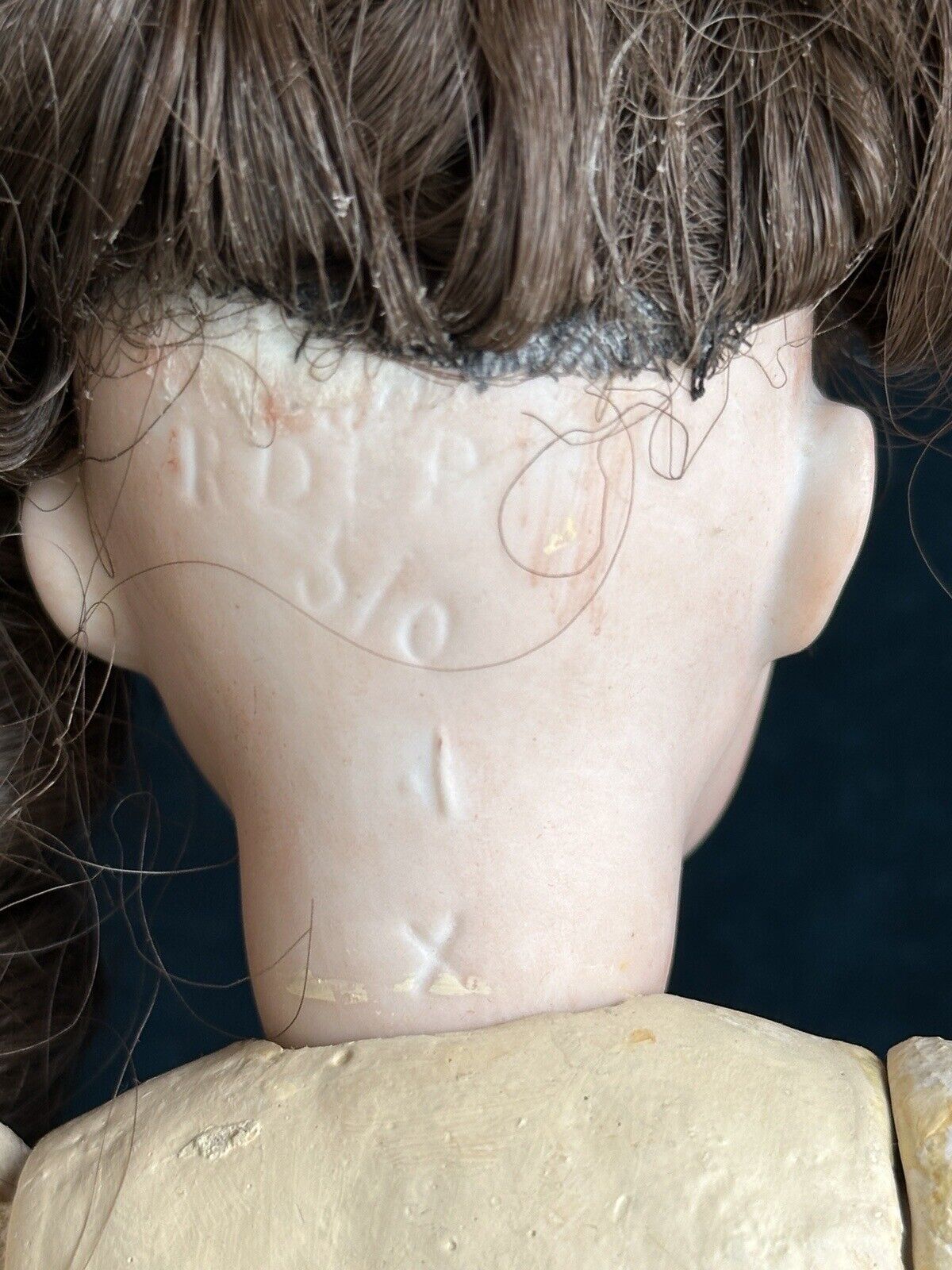Antique German 12.5” Max Rader or Recknagel R DEP X Bisque Head Doll