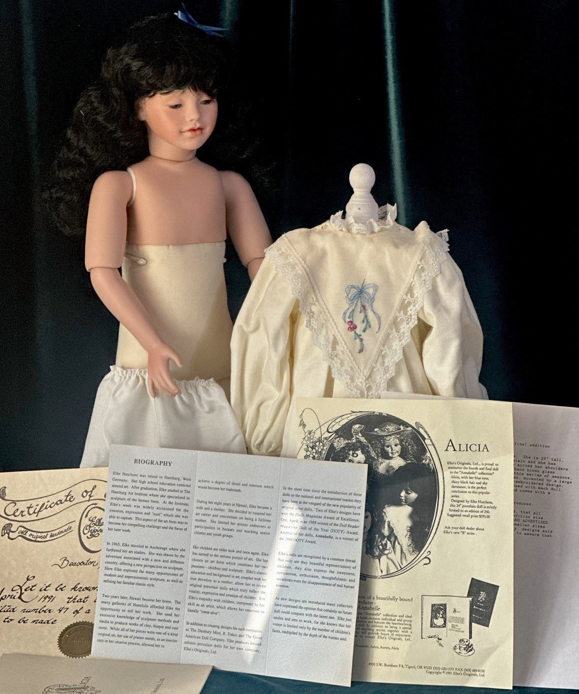 Collectable Elke’s Original Porcelain 25” Doll “Alicia” Box/COA/Book LE 250