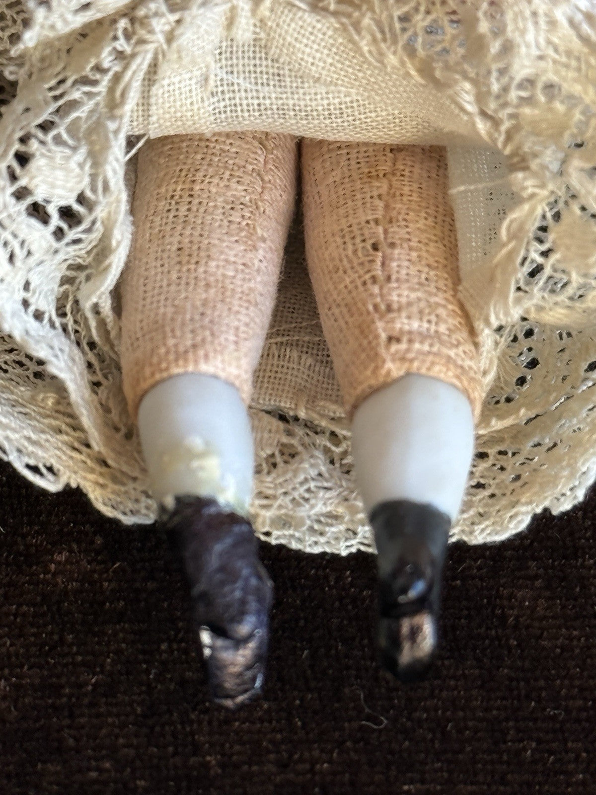 Antique German Simon Halbig 3.875” Bisque Cloth Dollhouse Girl Doll