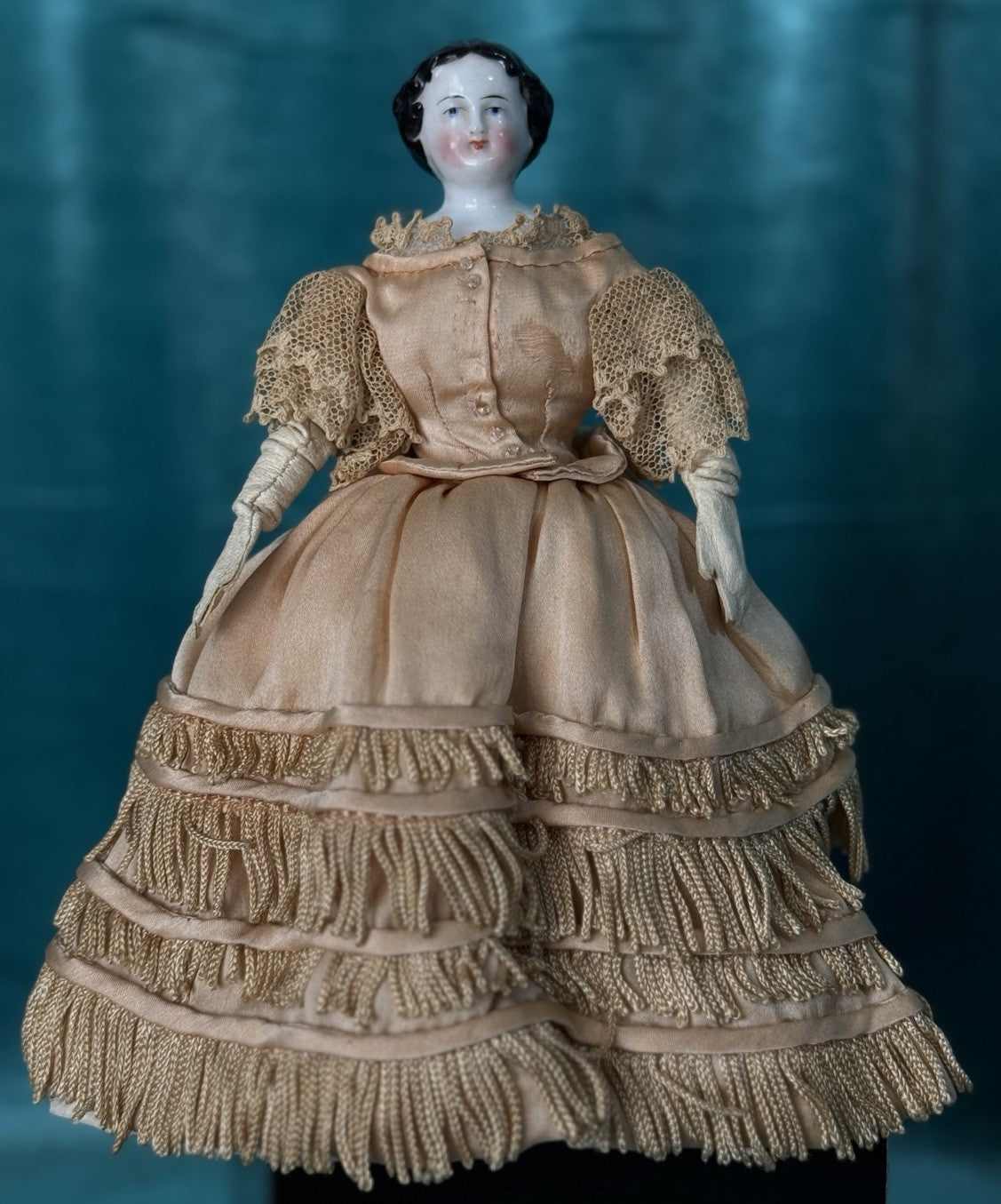 Antique German 8” Bisque Cloth Miniature Dollhouse China Doll