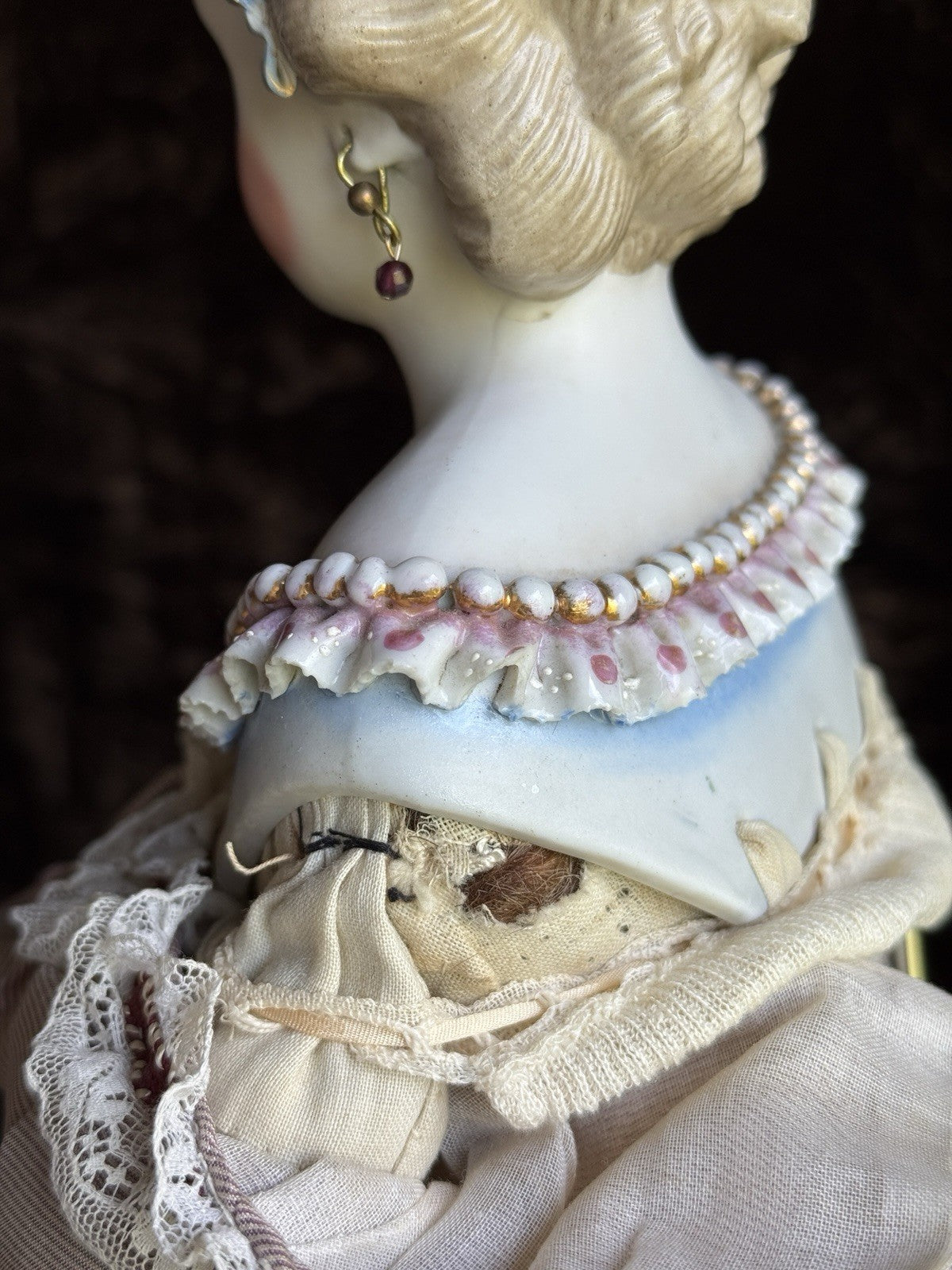Antique German 19” Kling Bisque Head Parian China Dresden Doll Glass Eyes