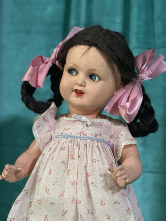 Antique German Koenig Wernicke Celluloid Flirty Eyes 18” Doll Original (?) Box