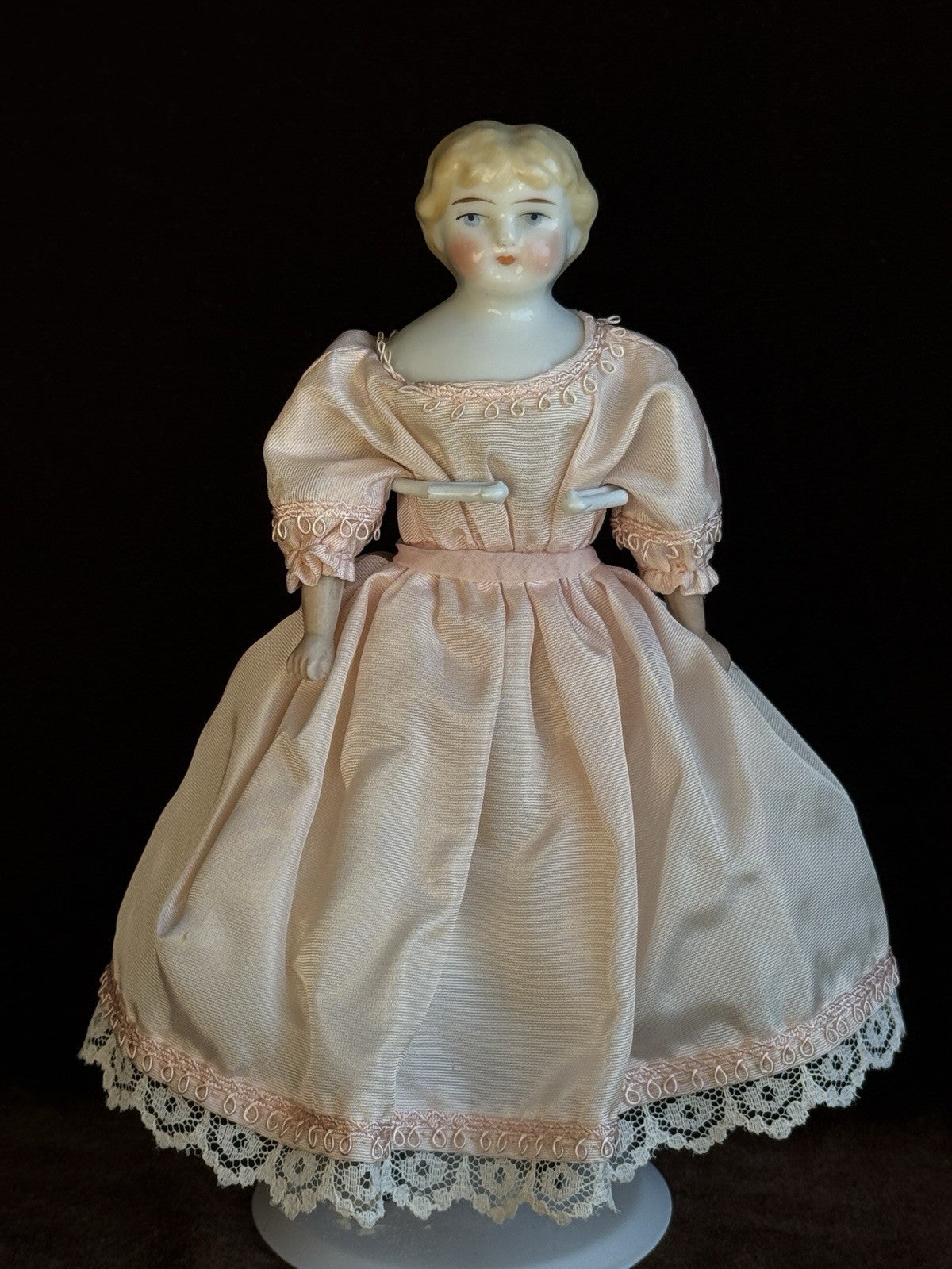 Antique German 7.5” Bisque Cloth Miniature Dollhouse China Doll