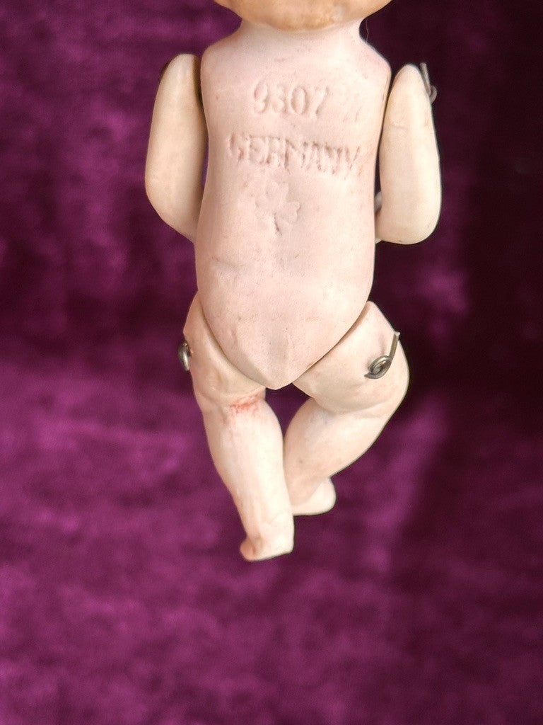 Antique German Miniature All Bisque Limbach 9307 Googly Eye Doll in Carriage