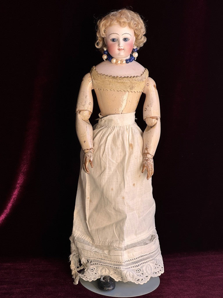 Antique French 14" Leon Casimir Bru Fashion Bisque Doll Wooden Articulated Body