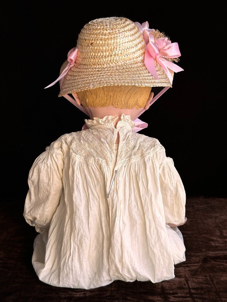 Huge Antique American Martha Chase 28" Oil Painted Cloth Toddler Doll