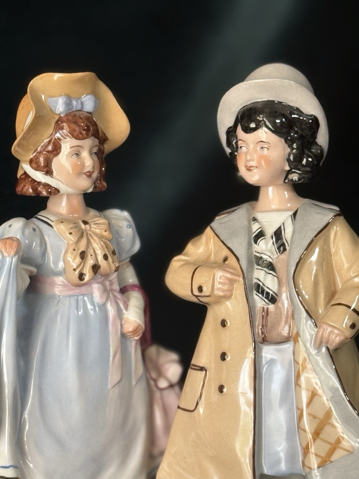 Lot Of 2 Antique Porcelain 8.5” Boy/Girl Nodder Figurines by Albert Stahl