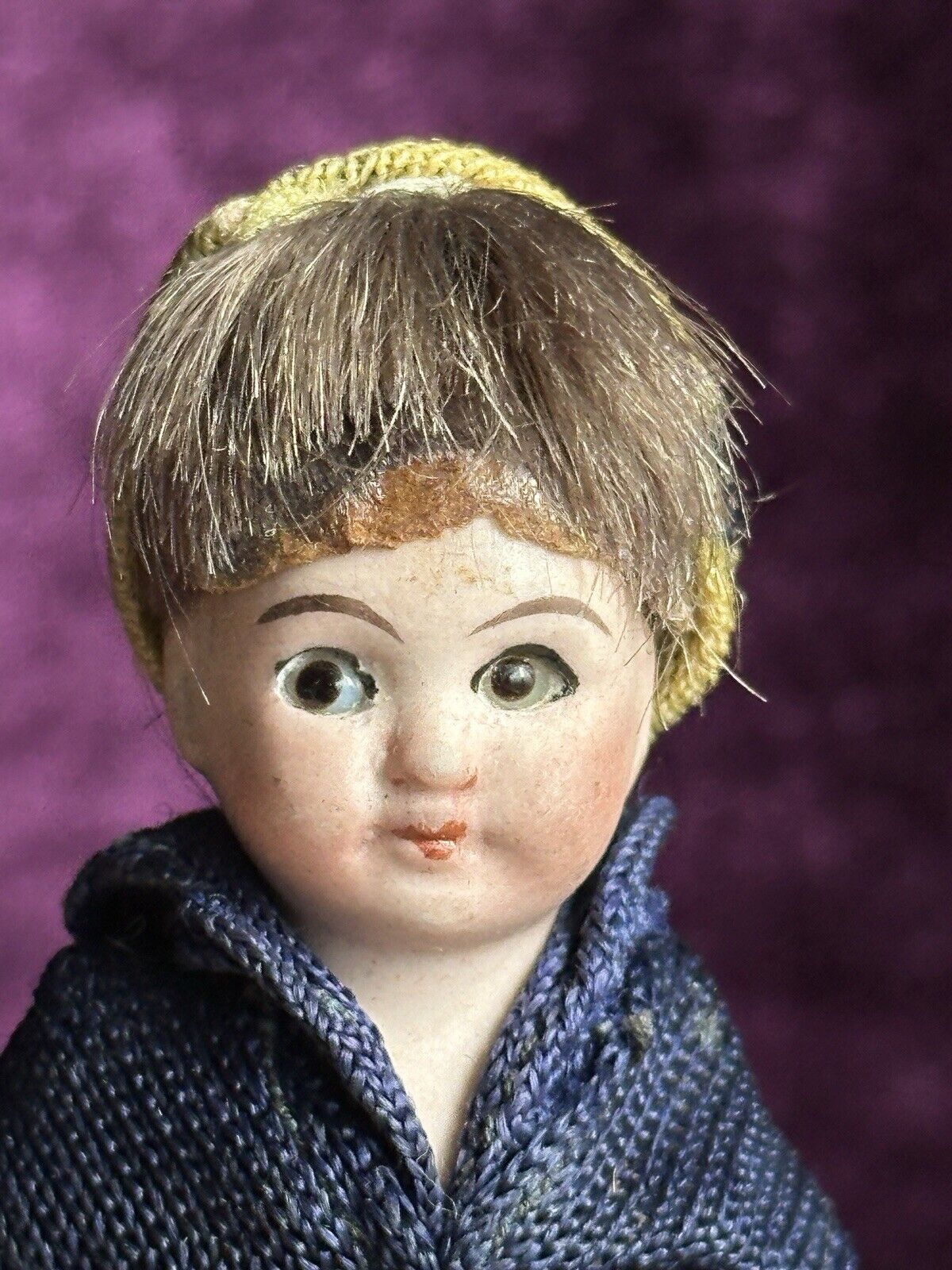 Antique German 3.75” Gebruder Kuhnlenz (?) Dollhouse Mignonette All Bisque Doll