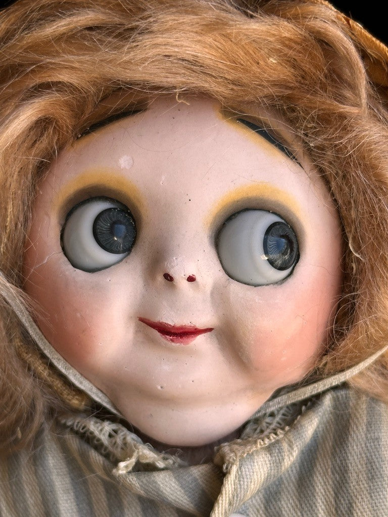 Antique German 9.5" Hug Me Kiddie Felt Composition Face Mask Googly Eyes Doll