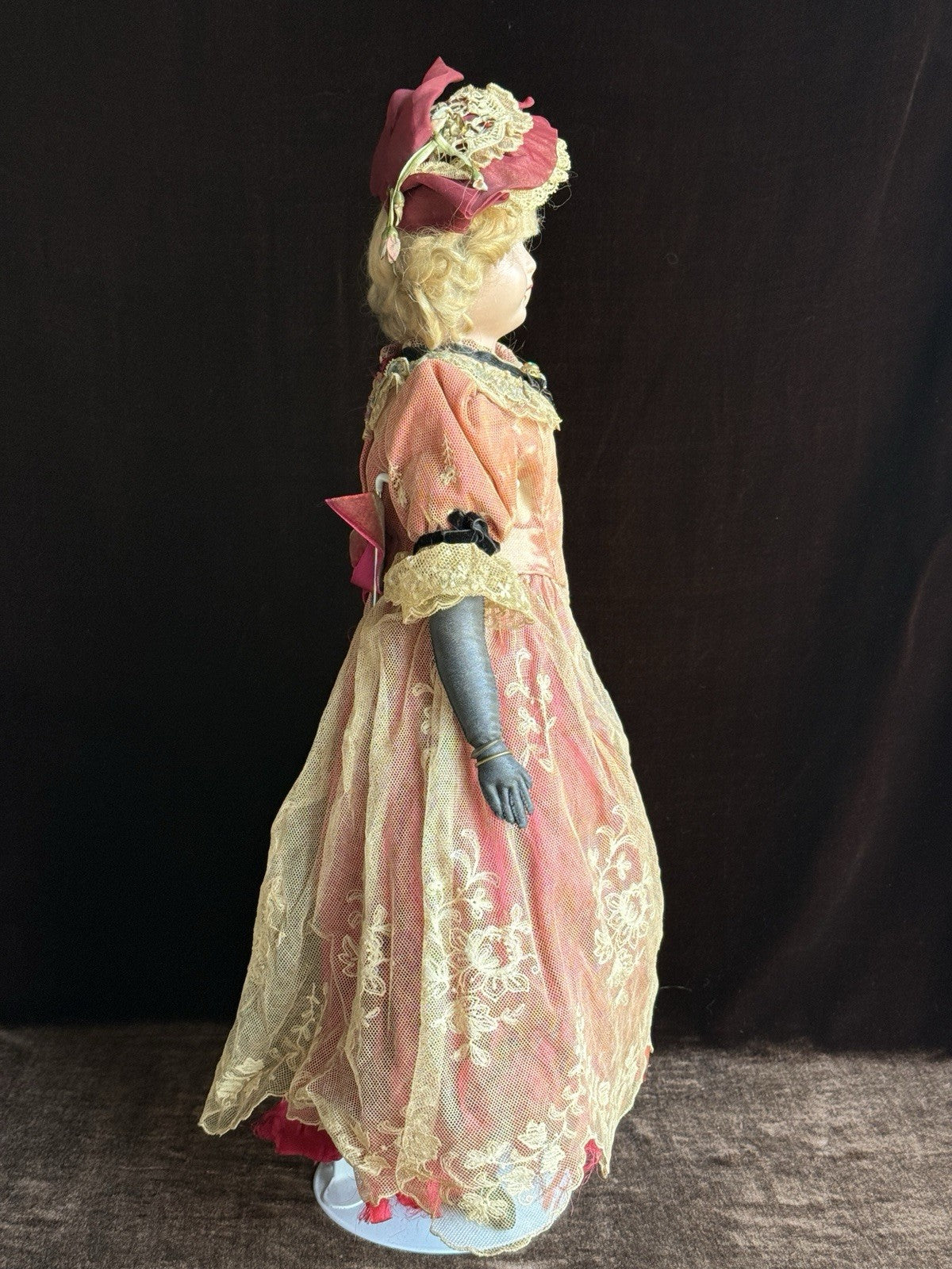 Antique German 22” Minerva Metal Tin Head Fashion Doll with Glass Eyes