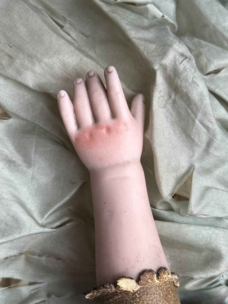 Antique German 23” Early Kestner Turned Bisque Shoulder Head Leather Body Doll