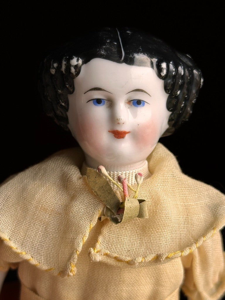 Antique German Cabinet Size 9.75” Flat Top China Shoulder Head Doll