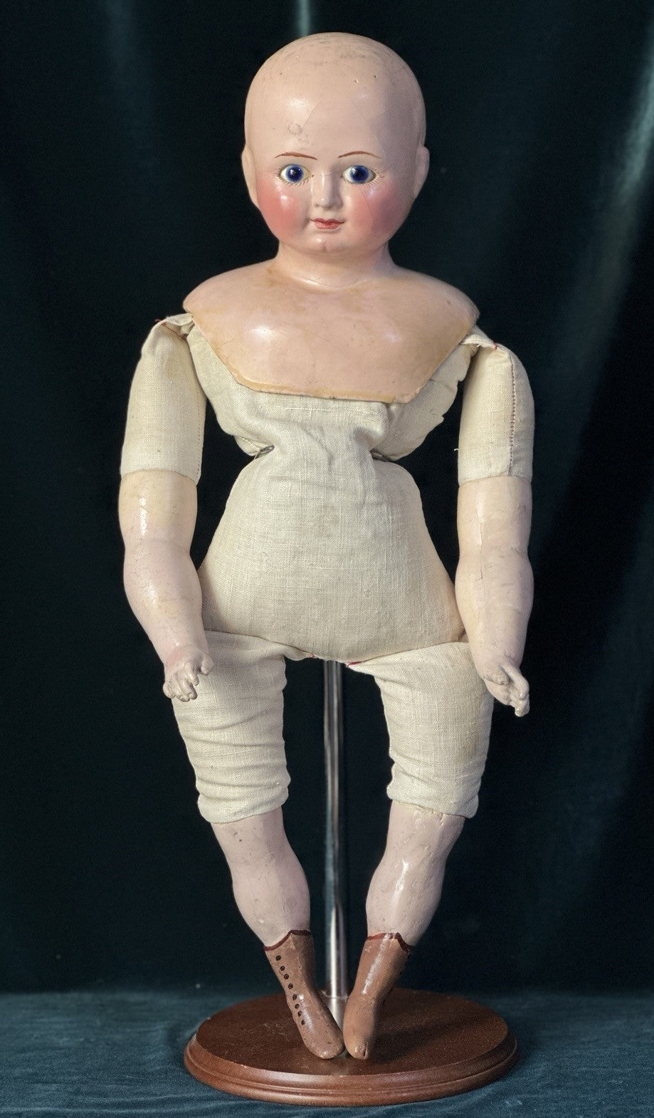 Antique German (?) Paper Mache 24” Doll with Glass Eyes