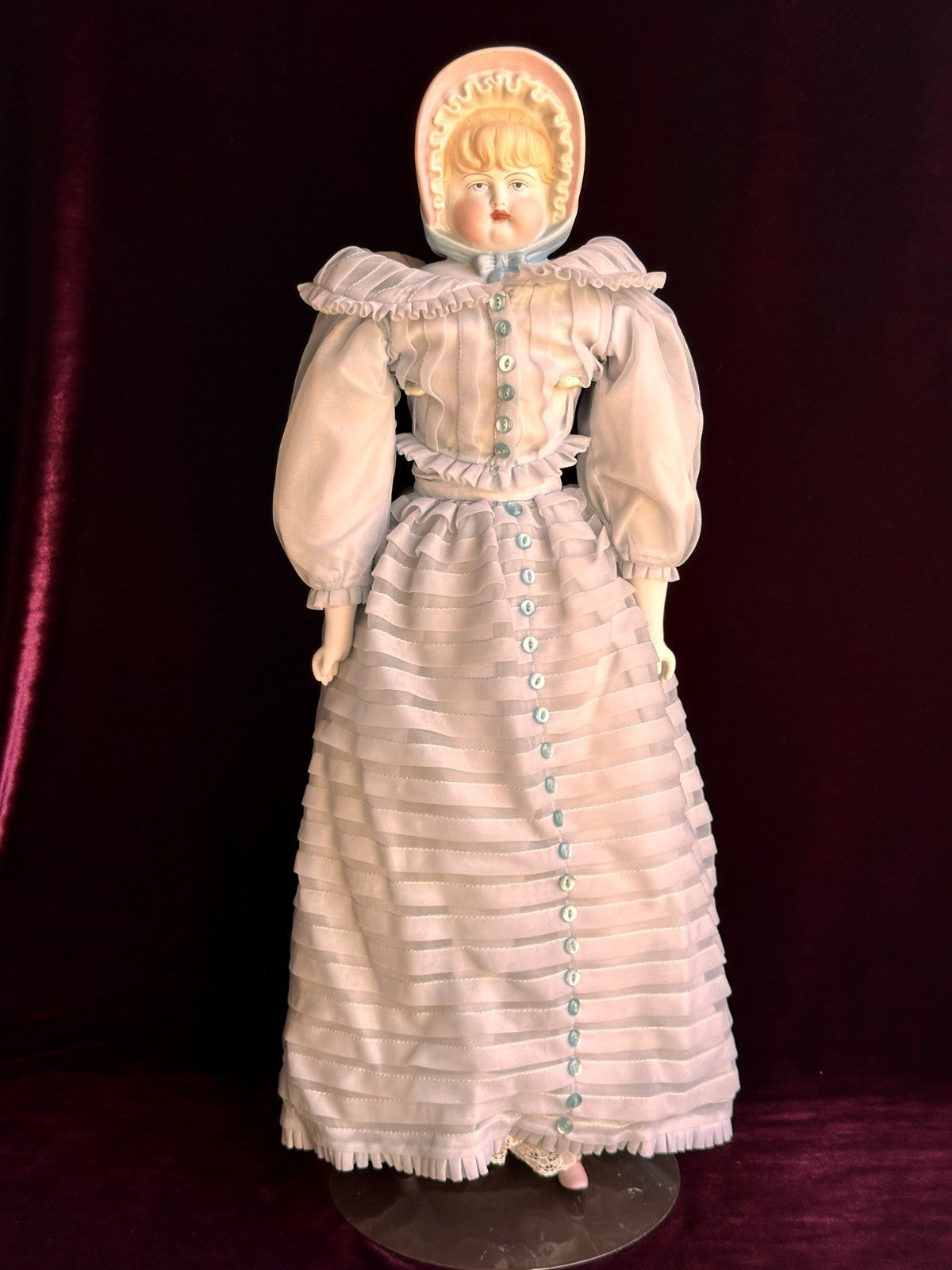 Vintage '59 21" Reproduction of Antique German Hertwig Parian Bonnet China Doll