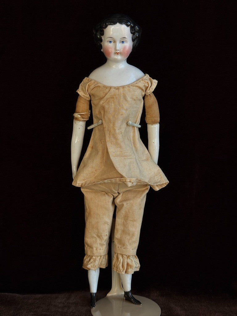 Antique German 12” Flat Top Highbrow China Shoulder Head Doll