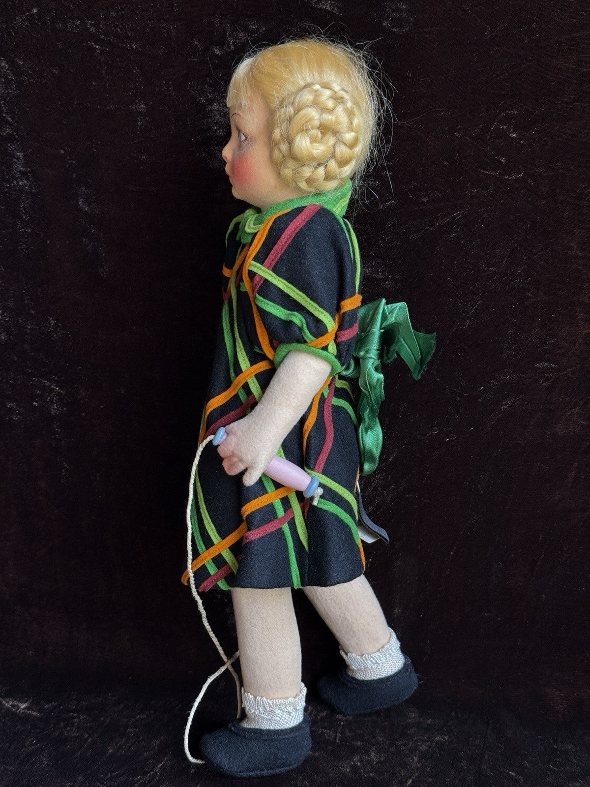 Vintage Italian 14.5” Lenci Lucy Felt Cloth Character Girl Doll with Jump Rope