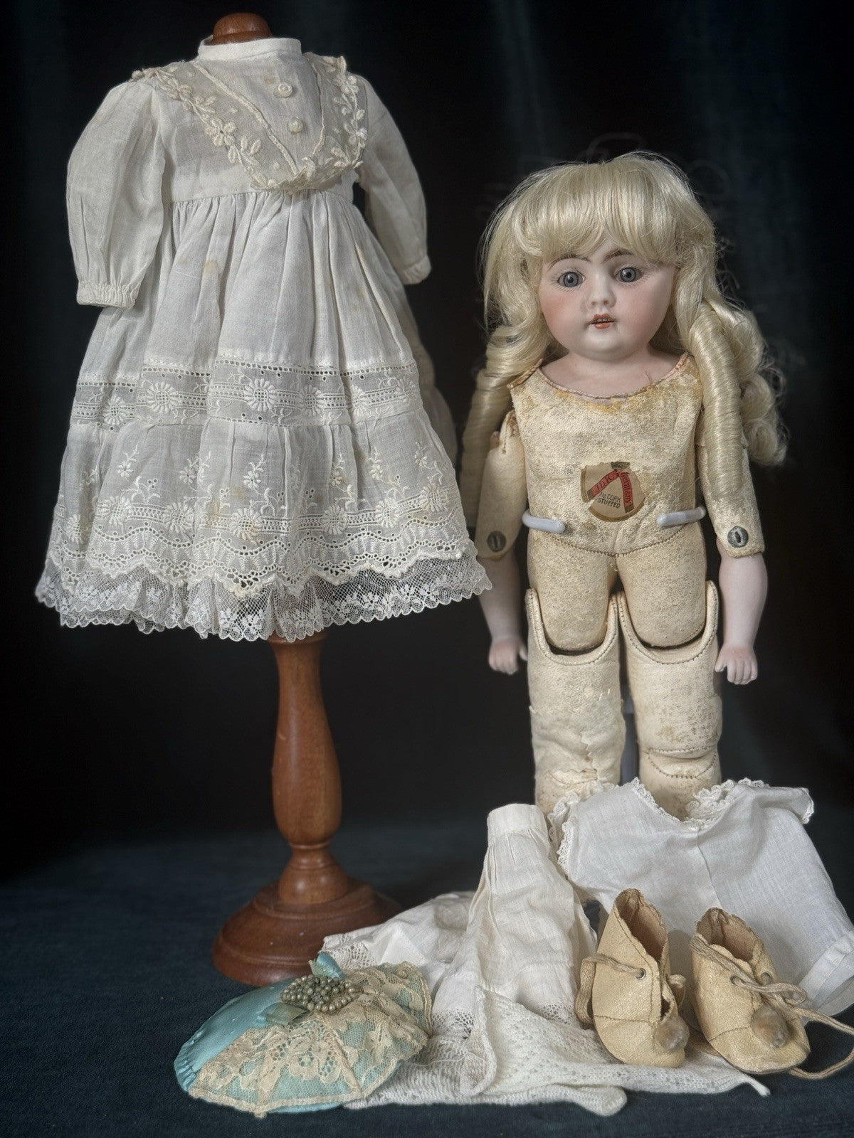 Antique German 12” Early Kestner Mold 143 Type Square Teeth Bisque Head Doll