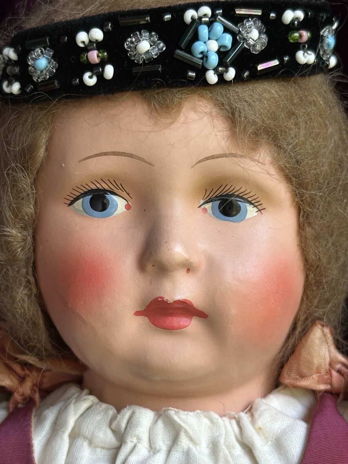 Antique Composition 23” Cloth Eastern European Boudoir Style Doll