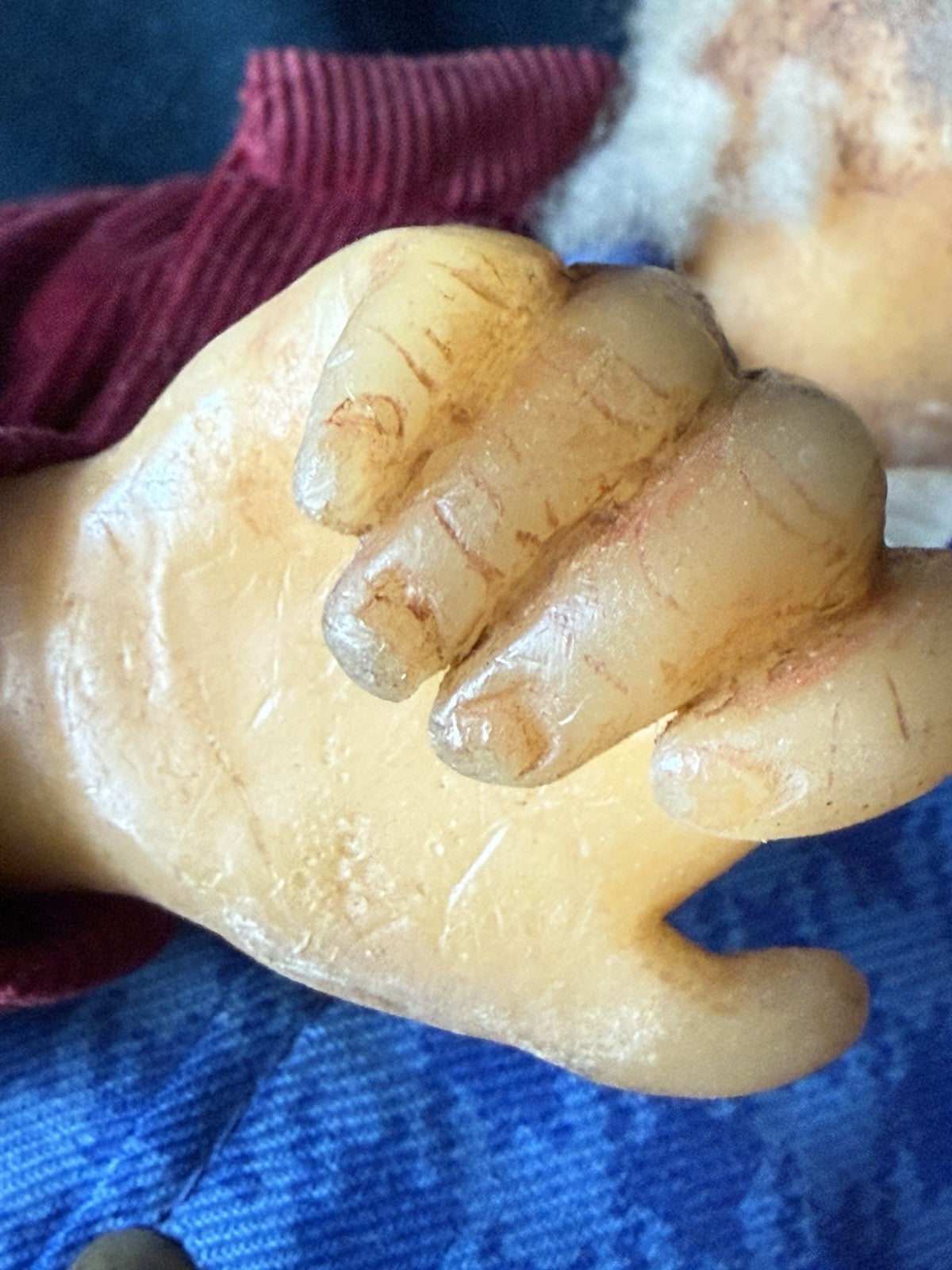 Unidentified Antique Old Men In The Wooden Chair Wax Doll