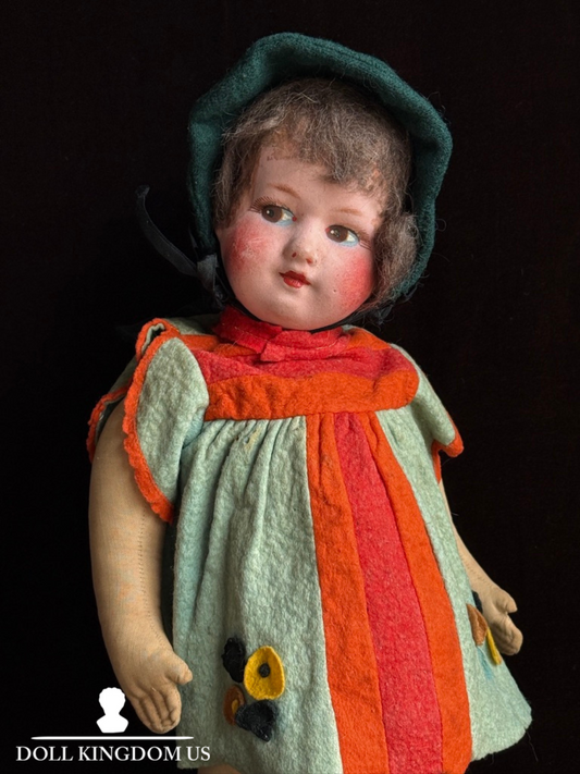 Vintage French 18” Felt Cloth Character Doll