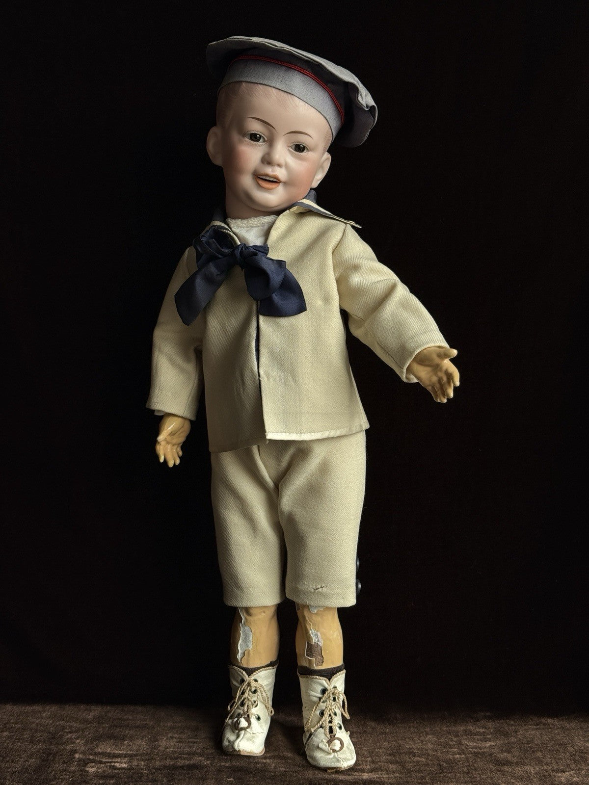 Antique French 20” SFBJ 227 Bisque Head Smiling Boy Character Doll
