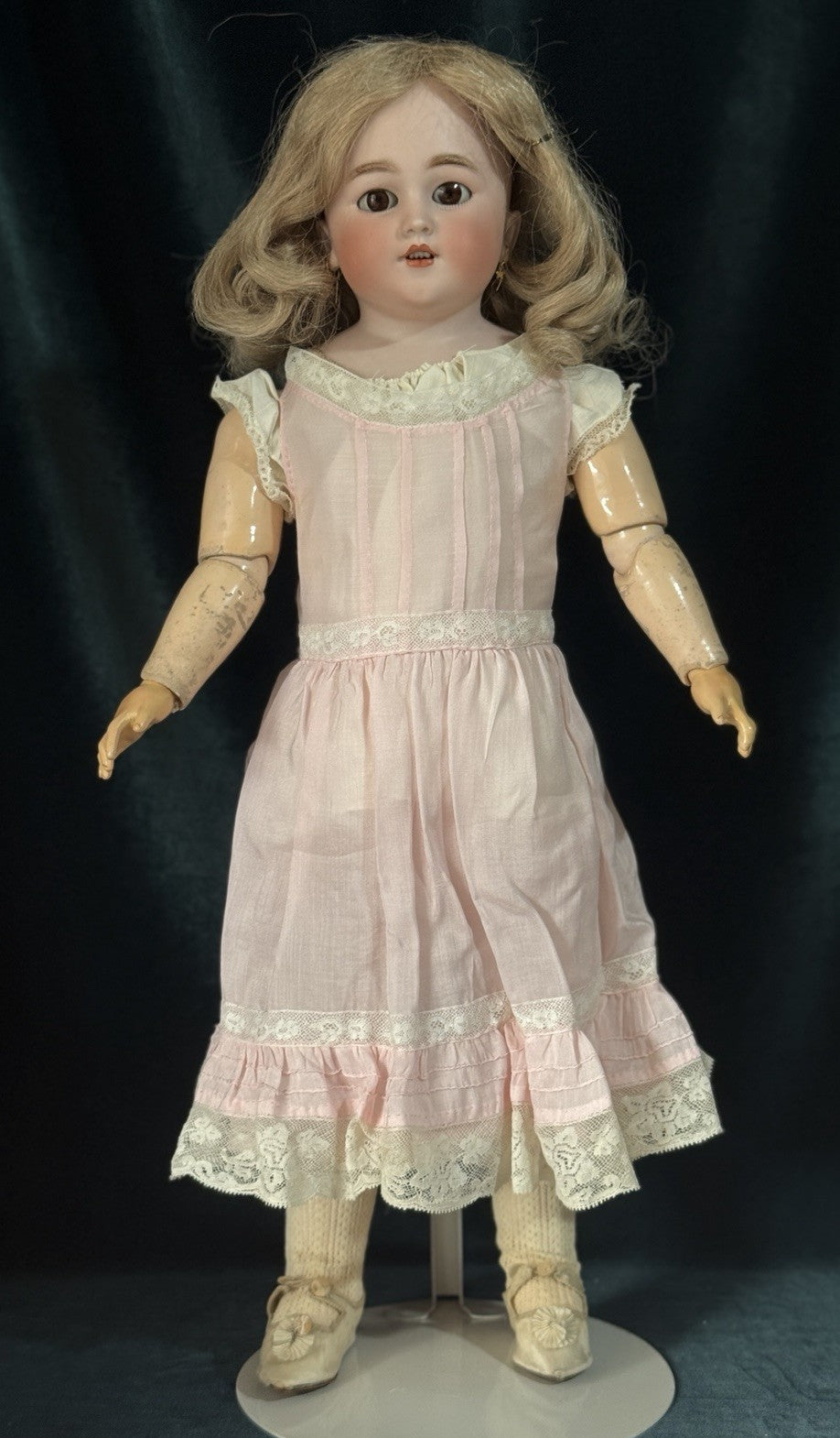 Antique German Simon Halbig Dep 1260 Bisque Head Leather Kid Body 20.5” Doll
