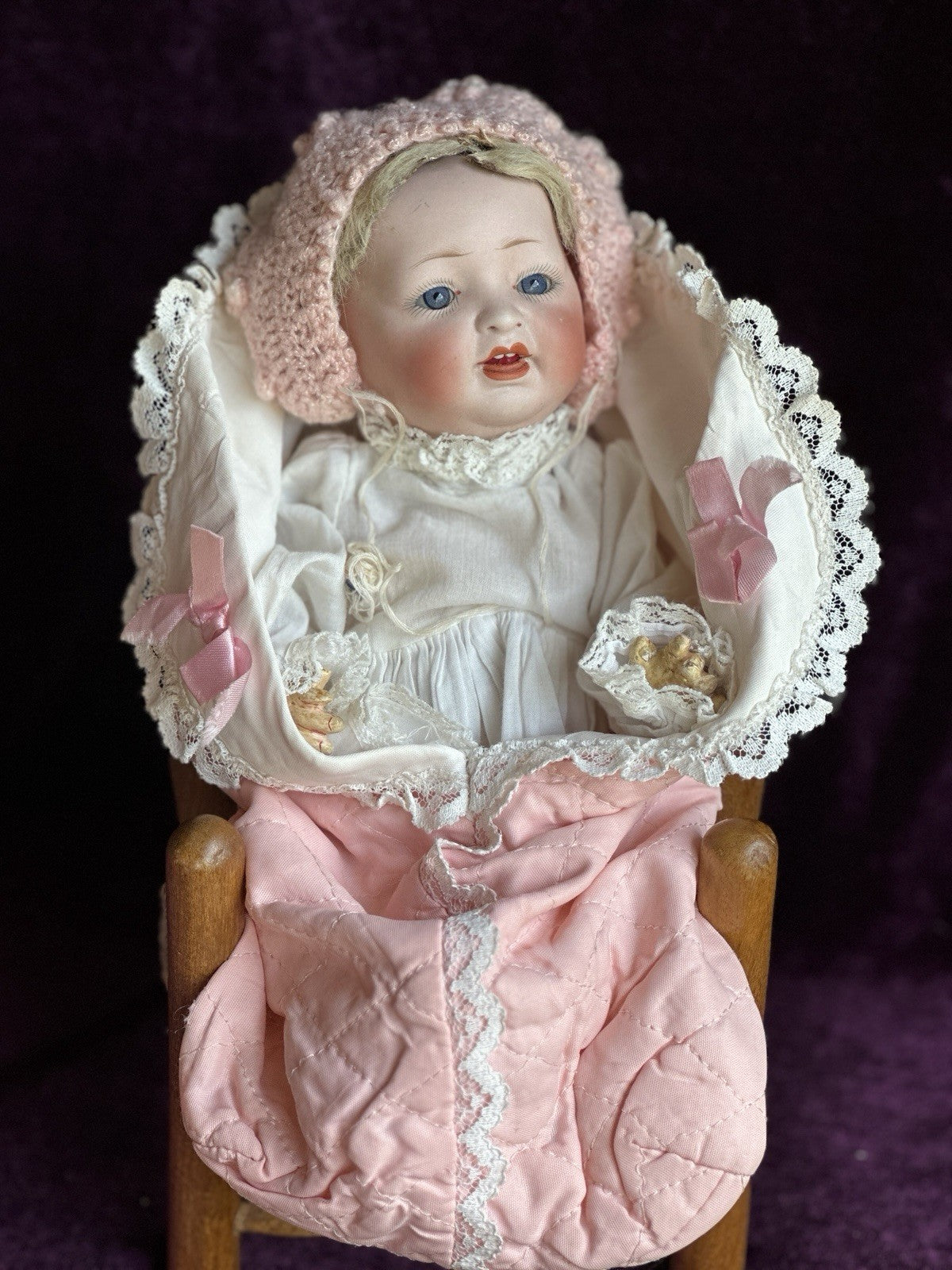Rare Antique German 10.5” Hertel Schwab Bisque Head Baby Doll