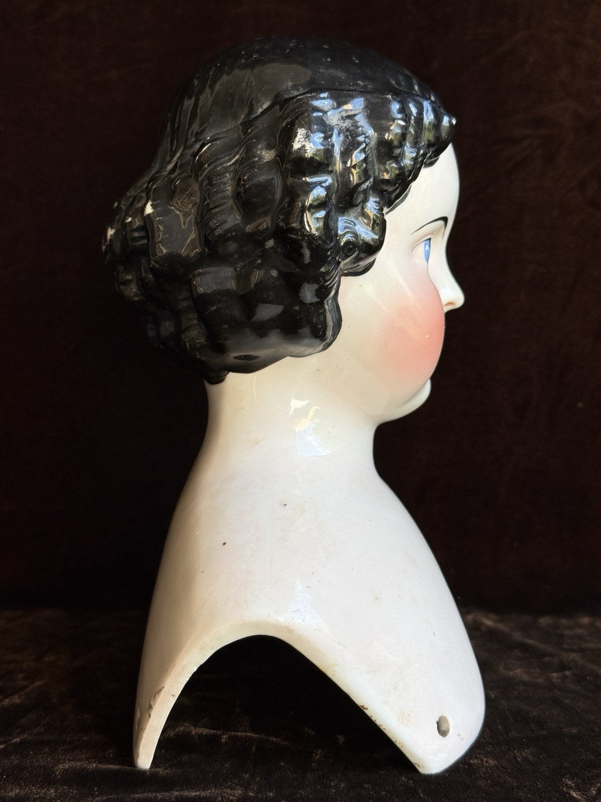 Large Antique German 7.75” Flat Top Highbrow China Shoulder Doll Head Only