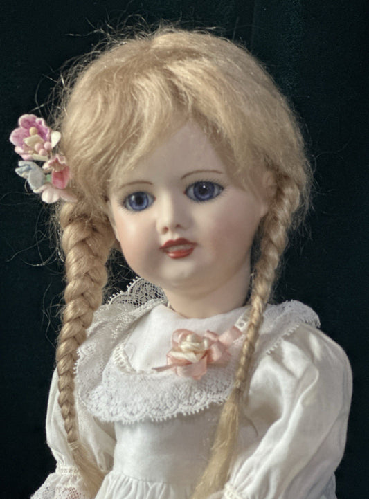 Porcelain/Composition 11” Reproduction of Antique French Bleuette Doll Blonde
