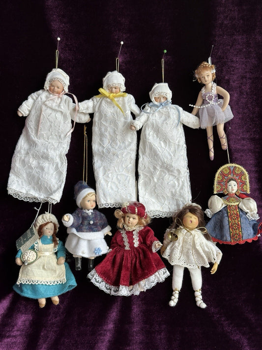 Lot of 10 Christmas Tree Decoration Ornament Dolls