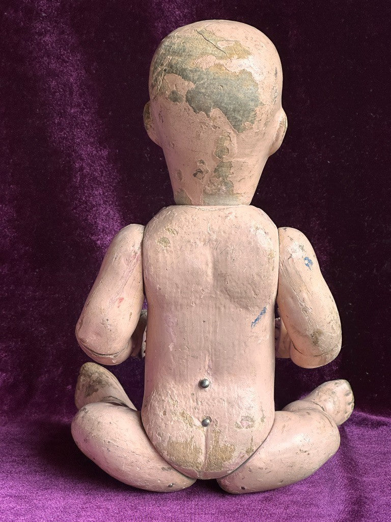 Antique American 12” Schoenhut Wooden Jointed Baby Boy Doll