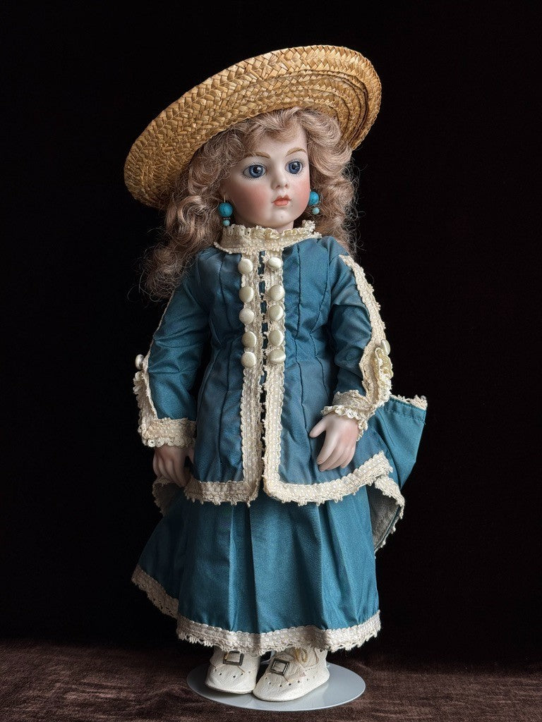 Vintage Porcelain 1967 Leather 15” Reproduction of Antique French Bru Jne Doll